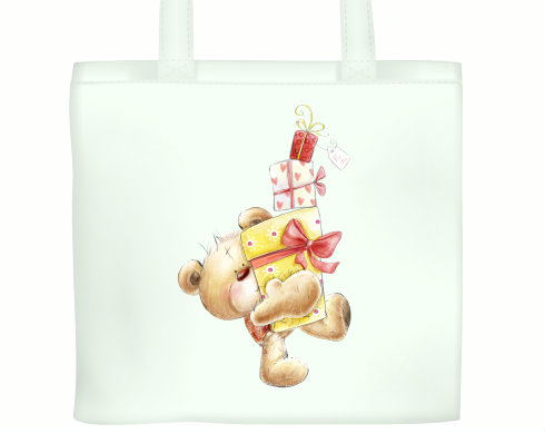 Plátěná nákupní taška Medvěd s dárkem