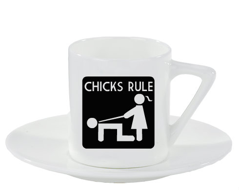 Espresso hrnek s podšálkem 100ml Chicks rule