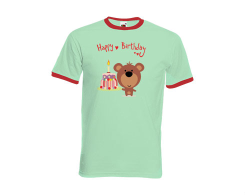Pánské tričko s kontrastními lemy Happy Birthday Bear