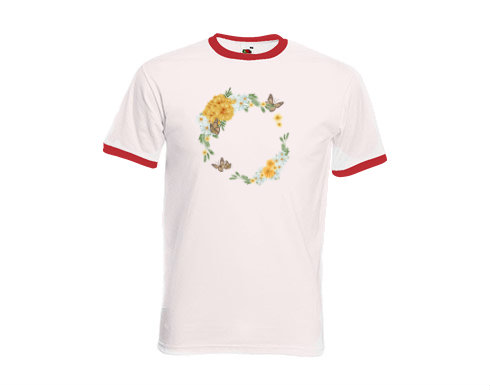 Pánské tričko s kontrastními lemy Květinový rámeček s motýly