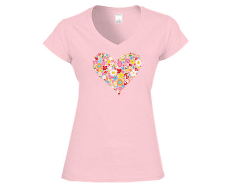 Dámské tričko V-výstřih Květinové srdce