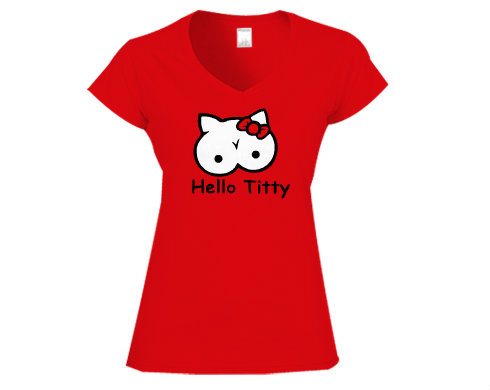 Dámské tričko V-výstřih Hello titty
