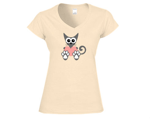 Dámské tričko V-výstřih Kočka a srdce