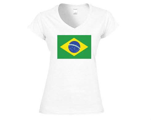 Dámské tričko V-výstřih Brazilská vlajka