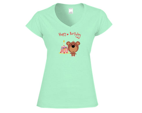 Dámské tričko V-výstřih Happy Birthday Bear