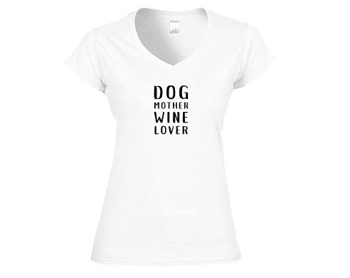 Dámské tričko V-výstřih Dog mother wine lover