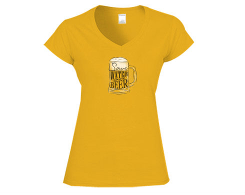Dámské tričko V-výstřih Save water drink beer