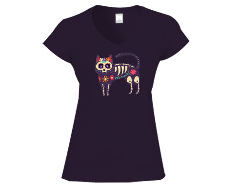 Dámské tričko V-výstřih Kočka muerte
