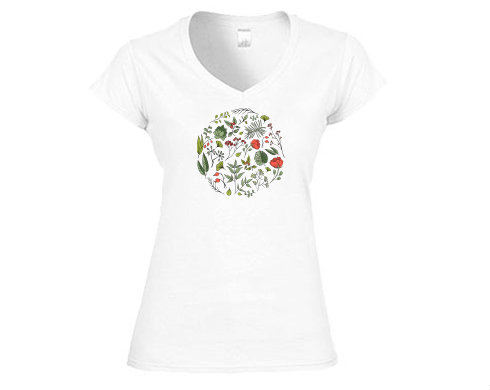 Dámské tričko V-výstřih květiny pattern