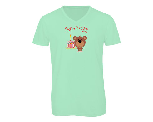 Pánské triko s výstřihem do V Happy Birthday Bear