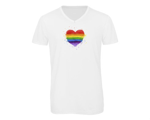 Pánské triko s výstřihem do V Rainbow heart