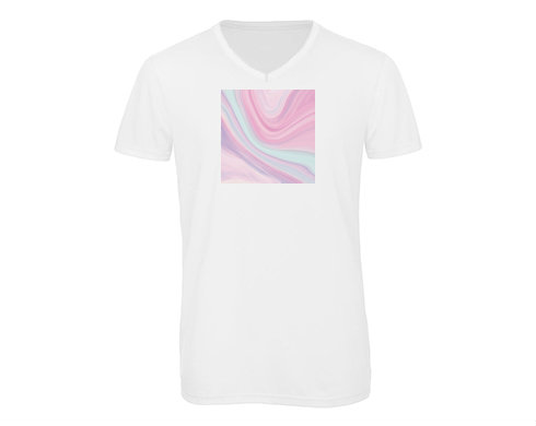 Pánské triko s výstřihem do V Růžový abstraktní vzor