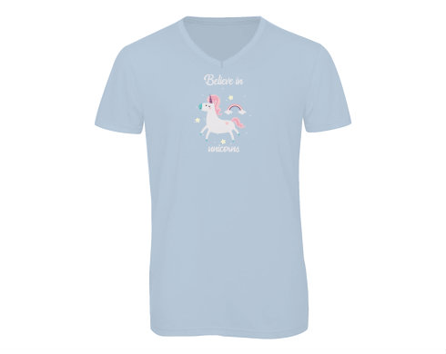 Pánské triko s výstřihem do V Believe in unicorns