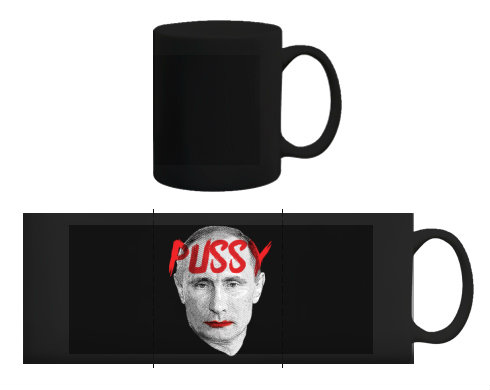 Černý hrnek Pussy Putin