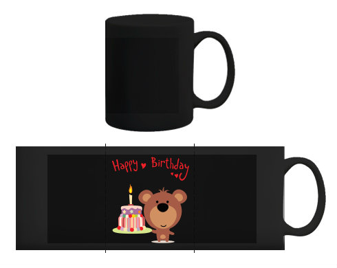 Černý hrnek Happy Birthday Bear