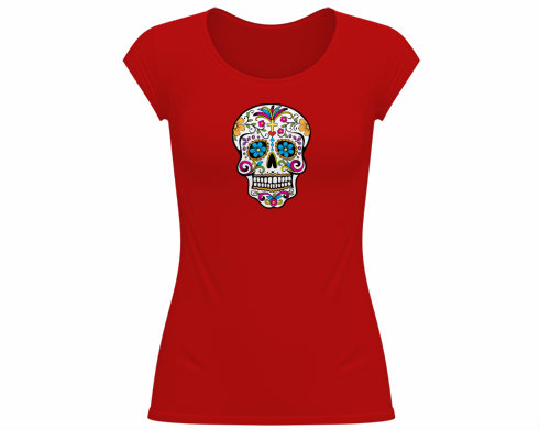 Dámské tričko velký výstřih Mexická lebka