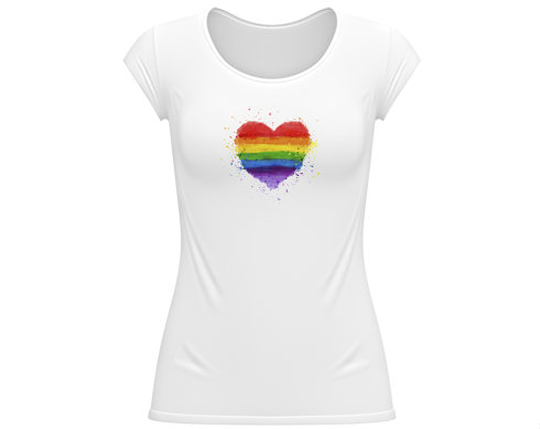 Dámské tričko velký výstřih Rainbow heart