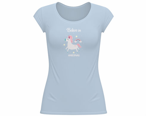 Dámské tričko velký výstřih Believe in unicorns