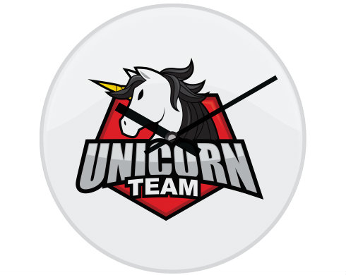 Hodiny skleněné Unicorn team