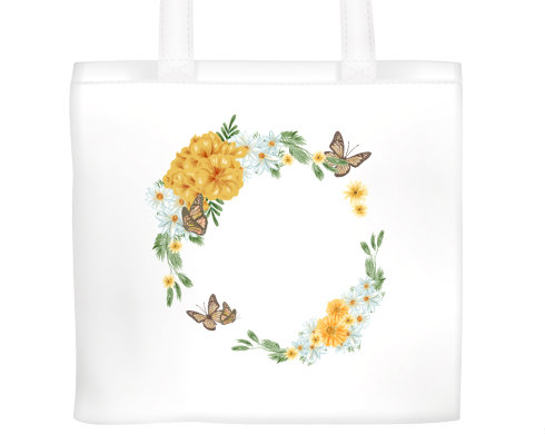 Květinový rámeček s motýly Plátěná nákupní taška - Bílá
