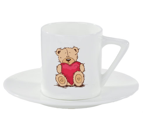 Medvídek srdce Espresso hrnek s podšálkem 100ml - Bílá