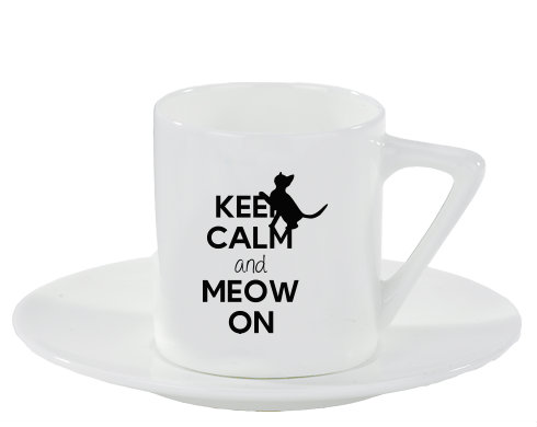 Keep calm and meow on Espresso hrnek s podšálkem 100ml - Bílá