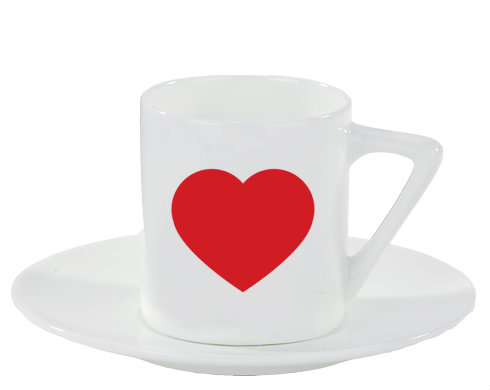 Jednoduché srdce Espresso hrnek s podšálkem 100ml - Bílá