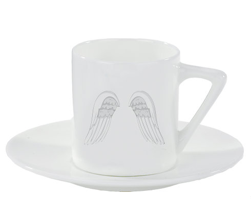 Andělská křídla Espresso hrnek s podšálkem 100ml - Bílá