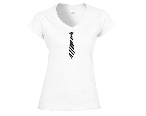 Kravata Dámské tričko V-výstřih - Bílá