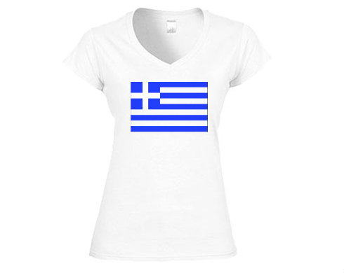Řecko Dámské tričko V-výstřih - Bílá