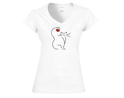Love cat Dámské tričko V-výstřih - Bílá