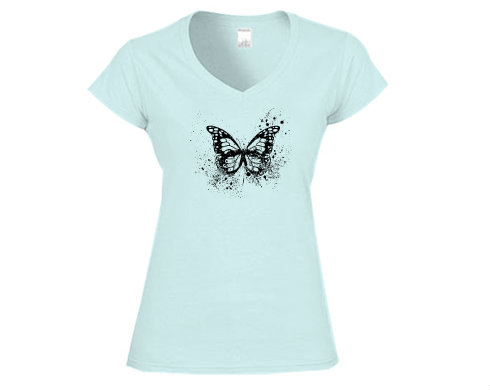 Motýl grunge Dámské tričko V-výstřih - Bílá