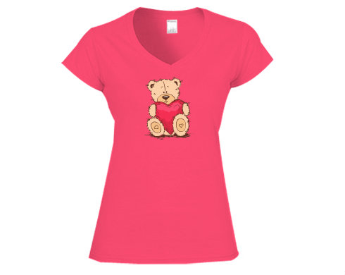 Medvídek srdce Dámské tričko V-výstřih - Bílá