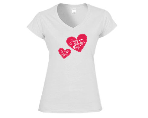 Valentýn srdíčka Dámské tričko V-výstřih - Bílá