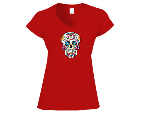 Mexická lebka Dámské tričko V-výstřih - Bílá