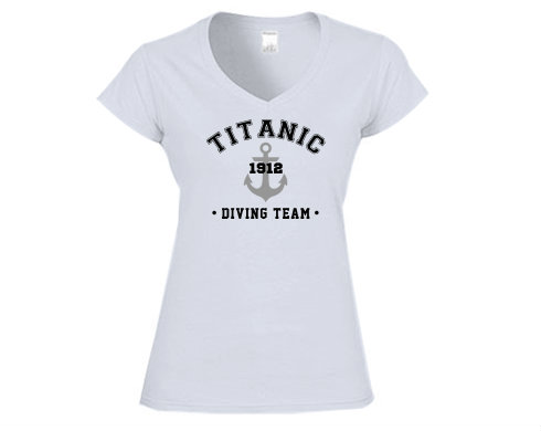 TITANIC DIVING TEAM Dámské tričko V-výstřih - Bílá