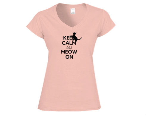Keep calm and meow on Dámské tričko V-výstřih - Bílá