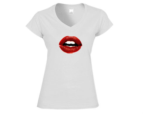 Lips Dámské tričko V-výstřih - Bílá