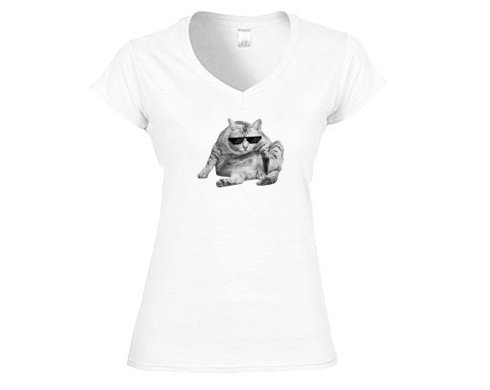 Drsná kočka Dámské tričko V-výstřih - Bílá