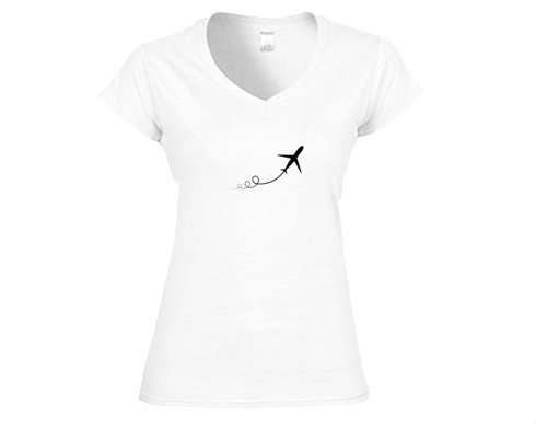 Letadlo Dámské tričko V-výstřih - Bílá