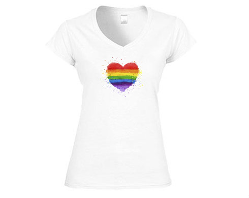 Rainbow heart Dámské tričko V-výstřih - Bílá