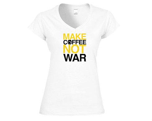 MAKE COFFEE Dámské tričko V-výstřih - Bílá