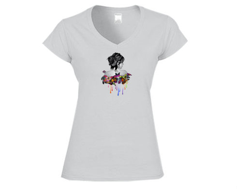 Dívka s motýly Dámské tričko V-výstřih - Bílá