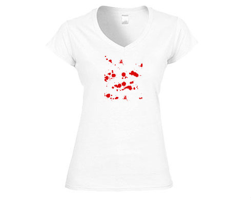 Krev Dámské tričko V-výstřih - Bílá