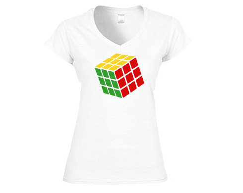 Rubikova kostka Dámské tričko V-výstřih - Bílá
