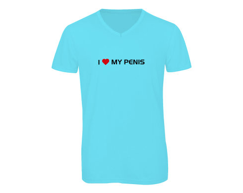 I love my penis Pánské triko s výstřihem do V - Bílá