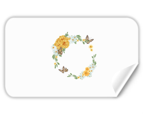 Květinový rámeček s motýly Samolepky obdelník - Bílá