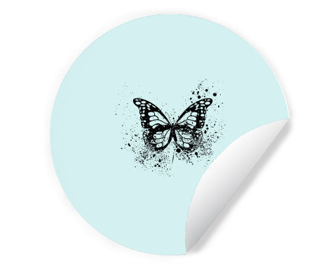 Motýl grunge Samolepky kruh - Bílá