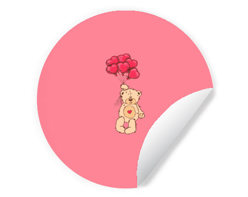 Medvídek s balónky Samolepky kruh - Bílá