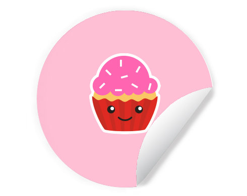 Kawaii cupcake Samolepky kruh - Bílá